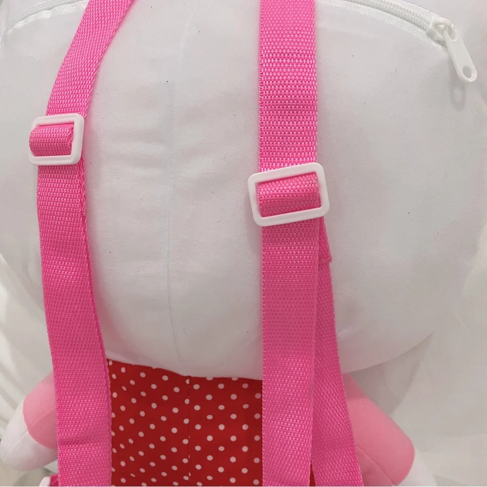 NEW Sanrio Hello Kitty Plush Backpack Red Polka Dot Romper Pink Bow Kawaii Bag‎